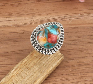 Bague de mariage en argent sterling 925 avec agate naturelle de nacre d'huître, sertie en bélière, large bande unisexe, vente en gros, faite à la main - Product Image 4