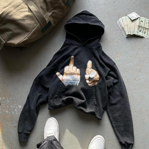 Sweat-shirts à capuche courts pour hommes, personnalisés OEM, streetwear, coton lourd, ourlet brut, broderie usée, sans cordon - Product Image 1