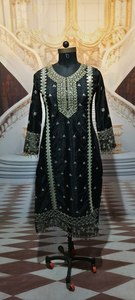 Costumes pakistanais fantaisie en organza brodé non cousu multicolores 3 pièces Anniversaire Salwar Kameez Mode Robe culturelle - Product Image 3