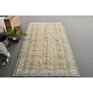 Traditionnel Beige Vert 4.7 X 8.7ft Laine Salle À Manger Tapis Classique Aubusson Patchwork Latex Écologique Pile Moyenne Vintage - Product Image 4