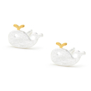 Orecchini a perno a forma di balena placcati oro 14k, trendy, in argento sterling con oro rosa, con zirconi e perle, per matrimonio e fidanzamento - Product Image 1