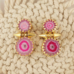 Natural pink solar quartz prong set <b>earring</b> 18k gold plated brass statement <b>earring</b> handmade gemstone wholesale women jewelry - Product Image 6