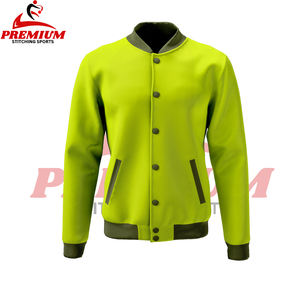 Veste bomber unisexe noire à manches longues, à rayures côtelées, avec boutons personnalisés, veste de baseball décontractée pour s'échauffer - Product Image 4