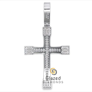 Brillante totalmente helado Jesús Cruz Hip Hop colgante adornado con diamantes de moissanita brillantes redondos VVs claridad 10K oro blanco - Product Image 5