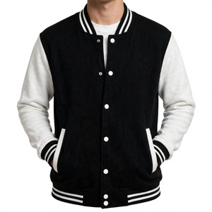 Wholesale Custom Windproof Varsity <b>Jacket</b> <b>Men</b> Classic Fleece Letterman Bomber Blank Black <b>White</b> Snap Button XL OEM ODM - Product Image 1