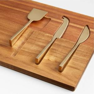 Juego de servidor de queso de Metal de acero inoxidable Premium con mango de madera decorativo cuchillo de queso esparcidor rebanador para hogar y Hotel - Product Image 2