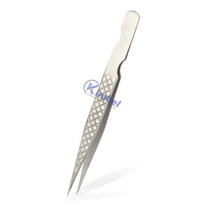Vente en gros KIMBEL Pince à épiler à pointe en fibre d'acier inoxydable Extension de cils droite de marque privée 12cm de longueur Pointe lisse Durable - Product Image 1