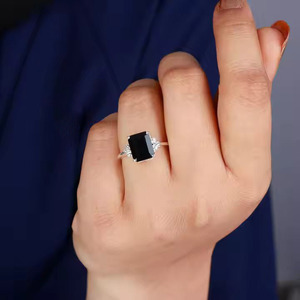 925 plata esterlina negro ónix piedra diseño clásico mujer chica compromiso anillo de bodas al por mayor a granel - Product Image 6