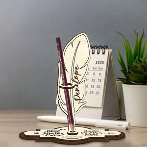 Personalized Engraved Feather Wood Pencil Holder Unique <b>Desk</b> <b>Organizer</b> Student/Teacher Gift Stylish Office Decor. - Product Image 4