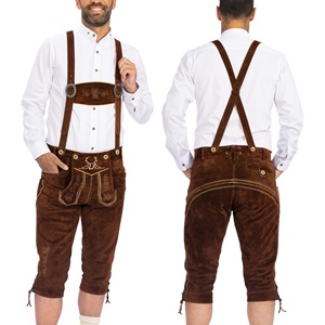 Lederhosen Bávaros de Cuero Vacuno |   Pantalones Cortos Hechos a Mano para Festivales Alemanes |   Proveedor OEM del Kneibund del Oktoberfest - Product Image 4