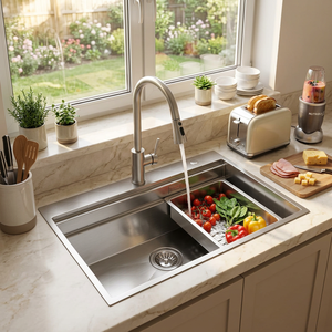 <b>Single</b> Bowl Drop-In 304 Stainless Steel Kitchen Sink Nano Surface Sound Guard Anti-Condensation 5 Year Warranty - Product Image 1