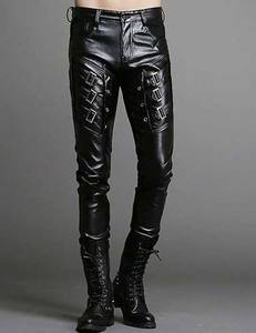 Pantalones de hombre Recto Curvo Rayas PU Cuero Deltress Trading Estilo casual Mejor diseño 2025 Pantalones - Product Image 2