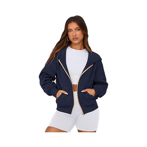 Sweat à capuche zippé pour femme vestes à manches longues à la mode doublure en polyester/coton motif solide vêtements d'hiver tenues avant - Product Image 1