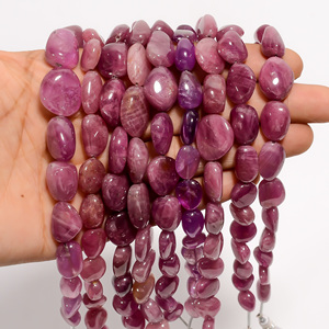 ลูกปัดไพลินสีชมพูแซฟไฟร์รูปทรงเรียบลูกปัดแซฟไฟร์สีชมพูสำหรับทำเครื่องประดับ - Product Image 2