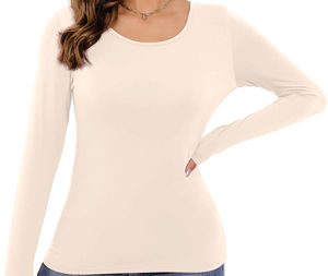 เสื้อยืดผู้ชายแขนยาวผ้าเรยอนสำหรับผู้หญิง, เสื้อยืดคอกลมมีชั้นทรงสลิมฟิตเหมาะสำหรับลุคลำลองและเก๋ไก๋ - Product Image 3