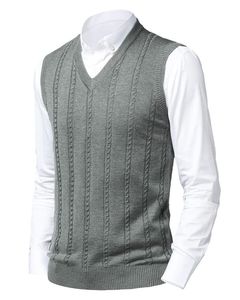 Gilet en tricot décontracté pour homme, col en V, anti-froissement, anti-boulochage, 85/15 acrylique et laine, séchage rapide, respirant, devant - Product Image 1