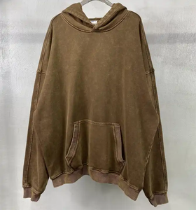 Sweats à capuche en coton épais Logo personnalisé broderie 500gsm éponge française goutte épaule blanc lavé à l'acide Vintage DDP expédition - Product Image 1