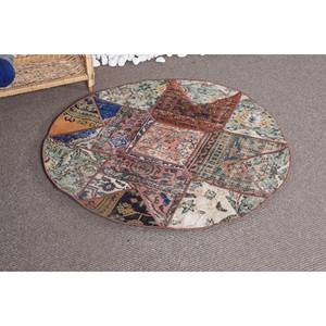 Vintage Bohemian Beige Turkish <b>Rug</b> Large Area 3.4 X 3.4 ft Wool Material Latex Backing Patchwork for <b>Bedside</b> Hallway <b>Bedside</b> <b>Rug</b> - Product Image 2