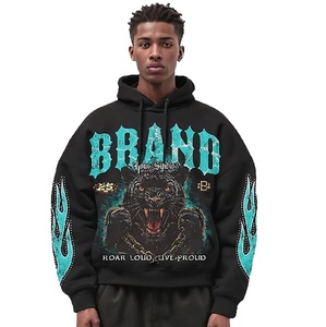 Ropa de calle personalizada para hombre, chándal de lana de algodón, conjunto de 2 piezas, Sudadera con capucha gráfica y pantalones, traje Vintage Hip Hop, diamantes de imitación personalizados - Product Image 3