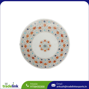 Marble Bedside Table top with Carnelian Gemstone Inlay for Home Furniture Modern Luxury <b>White</b> - Product Image 6