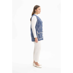 Blue Button-Front Woven Vest for Plus Size Outerwear - Product Image 4