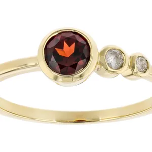Glowing Red Garnet and White Diamond 14k Yellow Gold January Birthstone Ring | Celebrate Birth and Beauty in a Dazzling Design