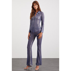 ETHIQUET Bettie Camisa de tela brillante de corte ajustado para mujer - Product Image 1