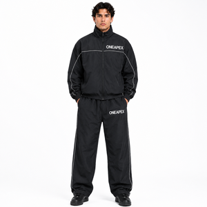 <b>Black</b> Tracksuit Set <b>Windbreaker</b> Jacket and Pants Matching Sportswear Two Piece Training Outfit Wholesale - Product Image 1