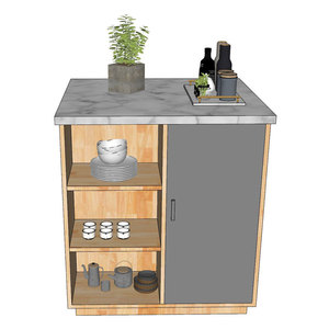 รถเข็นครัวทรงสี่เหลี่ยมขนาดเล็กทันสมัย 80x80x85 ซม. พร้อมท็อปไม้ยางพาราและเคาน์เตอร์หิน KISL003 เกาะครัว - Product Image 2