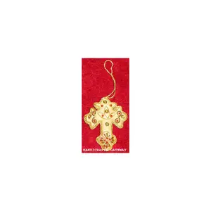 圣诞挂饰耶稣标志形状由织物制成的石头珍珠扎多西扎里刺绣圣诞树挂饰