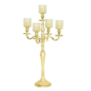 Meilleur prix de gros Design attrayant métal aluminium 5 bras boule de cristal brillant plaqué or avec perles de cristal décoration de mariage - Product Image 3