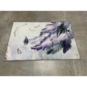 Alfombra con Diseño de Plumas: Alfombra Decorativa Contemporánea en Morado y Gris (Lavable a Máquina), con Pelo Suave - Product Image 1