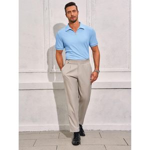 Hauts de golf décontractés côtelés à manches courtes pour les golfeurs de plage d'été pour hommes coupe ajustée fermeture éclair quart pour chemises 100% coton - Product Image 5