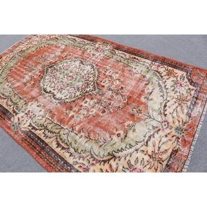 5.4x8.7 ft Rug, Vintage Turkish Rug, <b>Red</b> Floral <b>Wool</b> Rug - Product Image 4