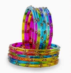 Colorful <b>glass</b> <b>Bangles</b> Set With Crystal Flower Pattern Bohemian Women's Jewelry Party Bracelets Gold Plated - Product Image 4