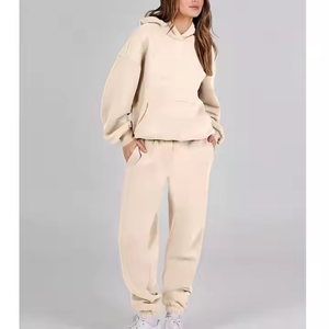 Survêtement OEM Pull à capuche et pantalon de survêtement pour femmes Sweat-shirt Jogger Set 100% Cotton Fleece 2 Piece Set 450 GSM Tracksuit - Product Image 4