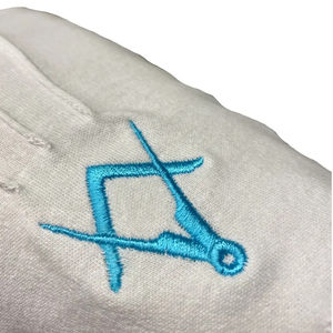 2025 Logo de qualité supérieure bleu blanc carré maçonnique franc-maçon Regalia blanc 100% coton gants brodés à la main OEM entretenu - Product Image 4