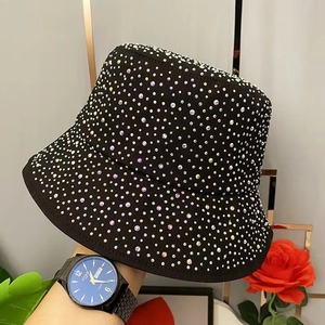 Custom printed handmade shiny sparkling diamond new style <b>ladies</b> outdoor Rhinestone Spring Autumn Seasons fashionable Bucket <b>Hat</b> - Product Image 2