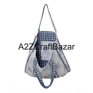Stylish Womens Cotton Quilted <b>Tote</b> <b>Bag</b> Handcrafted With Indian Block Print For Shopping Beach <b>Travel</b> And Office - Product Image 4