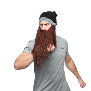 Gorro de Punto Kafeimali para Hombre, Estilo Bárbaro Vagabundo, Plegable, con Barba, Cuernos Vikingos, Gorro Deportivo Novedoso - Product Image 2
