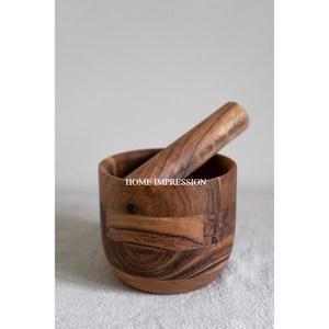 Mortier et pilon en bois de bambou sculpté à la main mortier et pilon pour la maison Basics Restaurant hôtel usage domestique outil d'herbes et d'épices - Product Image 1