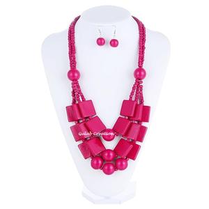 Nouveauté Boho 3 couches Rose rouge collier en bois personnalisé africain tour de cou pour les femmes chrétien symbole religieux collier - Product Image 1