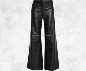 Women Black Leather Loose Fit Pants Genuine Wide Leg Trousers High Quality Leather Bottoms Soft Lambskin Leather Pants for Women - Product Image 5
