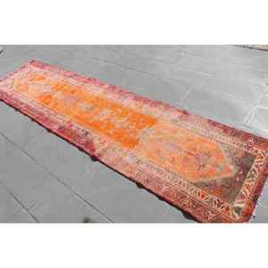 2.7x10.8 ft <b>Runner</b> Vintage Turkish Rug, <b>Red</b> Floral Wool Rug - Product Image 4