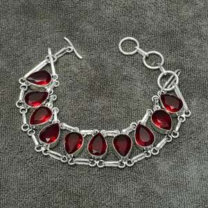 Handmade 925 Sterling Silver Garnet <b>Bracelet</b> Red Gemstone Jewelry Gift for Her or <b>Mom</b> for Parties and Christian Occasions - Product Image 1