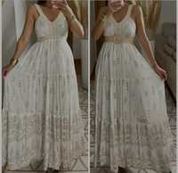 Robe Anarkali cousue en georgette unie pour femmes robe de mariage Boho Maxi robe blanche bohème pour les fêtes
