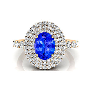 Nueva llegada de anillos llamativos de oro de 18K adornados con piedras preciosas naturales de tanzanita de diciembre y Diamante Certificado de corte redondo - Product Image 6