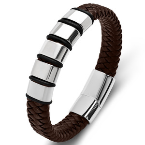 Pulsera magnética con logotipo grabado personalizado, joyería de lujo, pulsera de cuero trenzado para <span class=keywords><strong>hombre</strong></span> - Product Image 5
