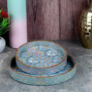 Juego de bandejas circulares de madera para servir Sushi y desayuno Artesanía de resina Vajilla Decoración Juegos de bandejas para servir Juego redondo de bandejas - Product Image 3