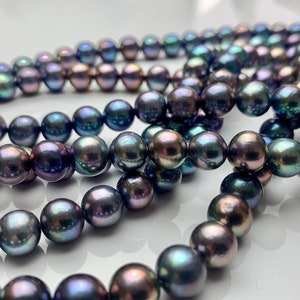 Perles arc-en-ciel de qualité rare perles forme ronde perles d'Akoya d'eau douce brin véritable perles arc-en-ciel d'eau douce brin de perles - Product Image 4